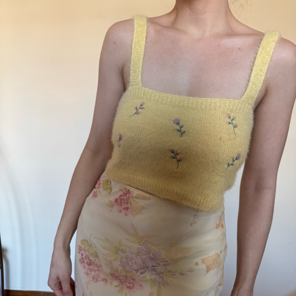 Knit embroidered floral tank top